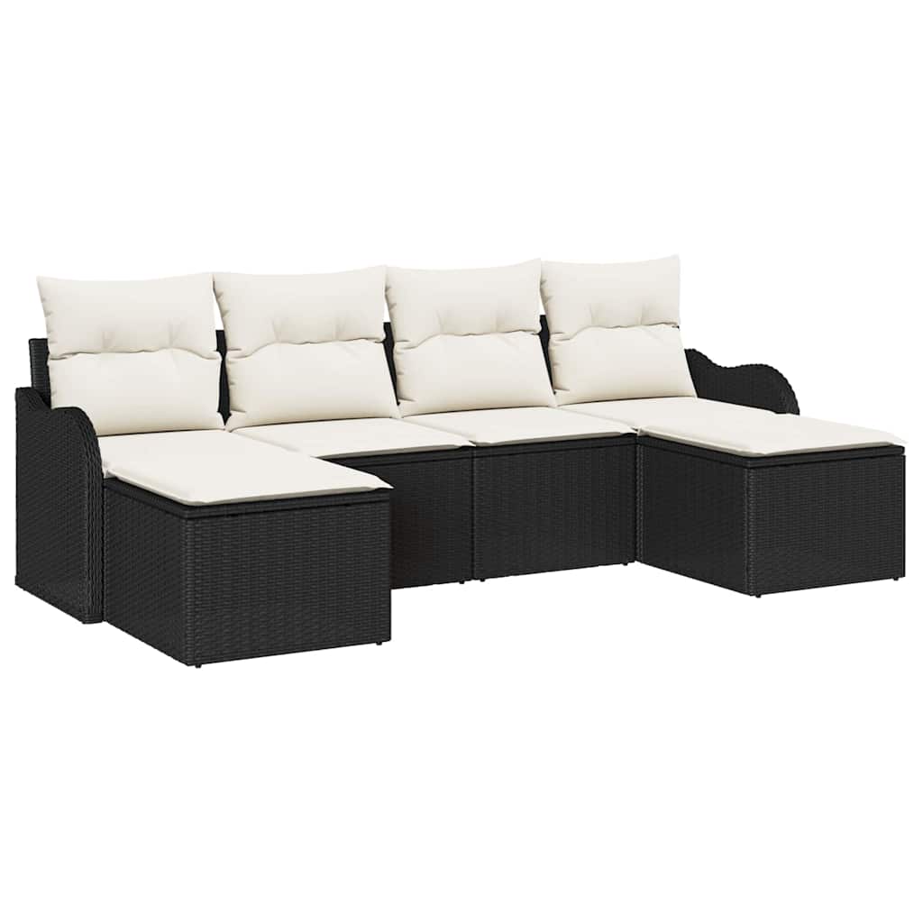 vidaXL Garden Sofa Set with cushions 6 pcs Black and white Poly rattan