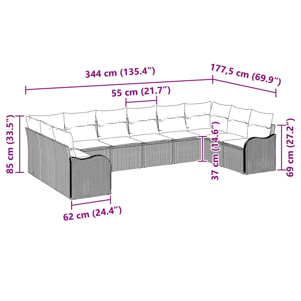 vidaXL Tuinbank Set met opslag 10 pcs Zwart en wit poly rattan