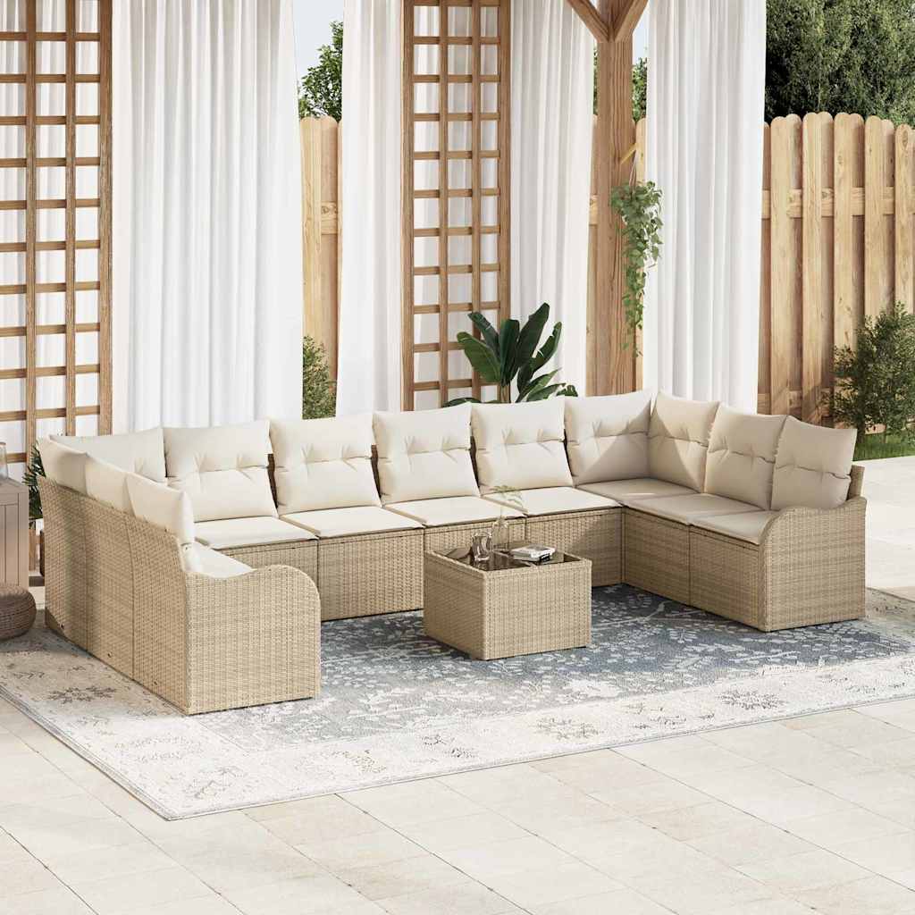 vidaXL Tuinbank Set met opslag 10 pcs Zwart en wit poly rattan
