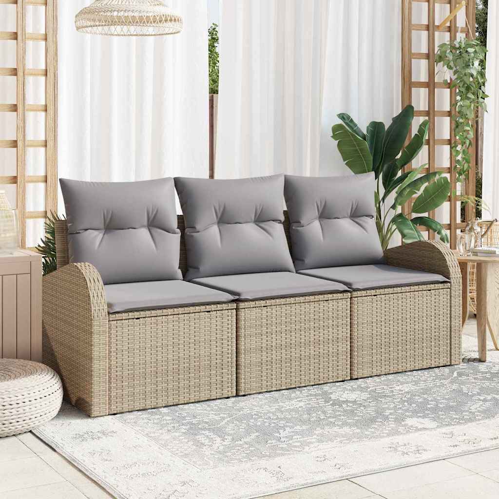 vidaXL Tuinbank Set met kussen 3 pcs Zwart en wit Poly rattan