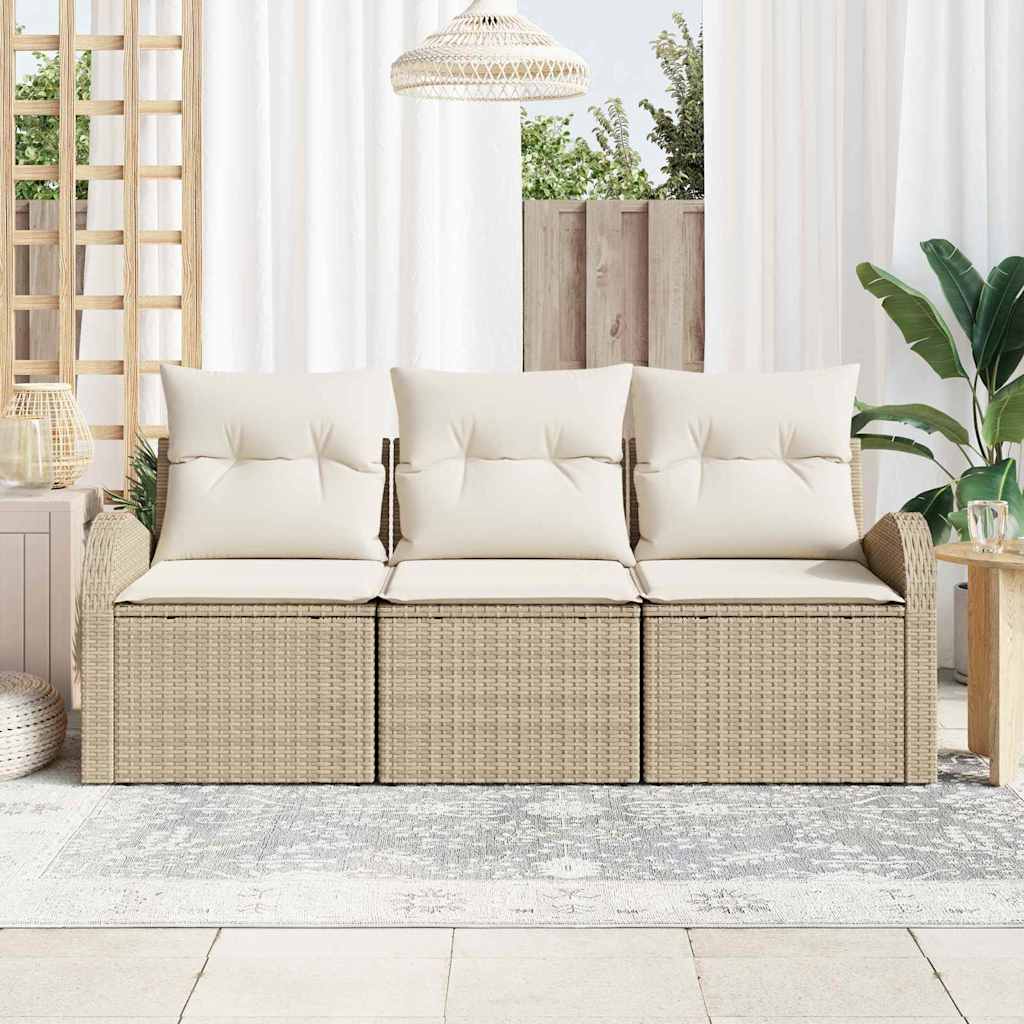 vidaXL Tuinbank Set met kussen 3 pcs Zwart en wit Poly rattan