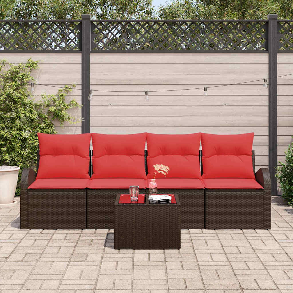 vidaXL Garden Sofa Set with storage 5 pcs Beige and Red poly rattan