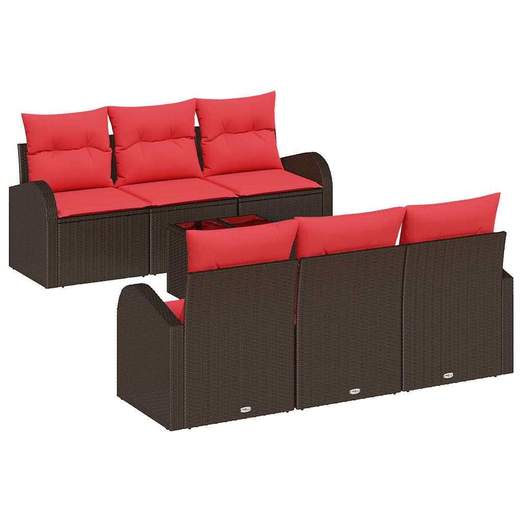vidaXL Garden Bench Set with Storage 7 pcs Beige and Red poly rattan