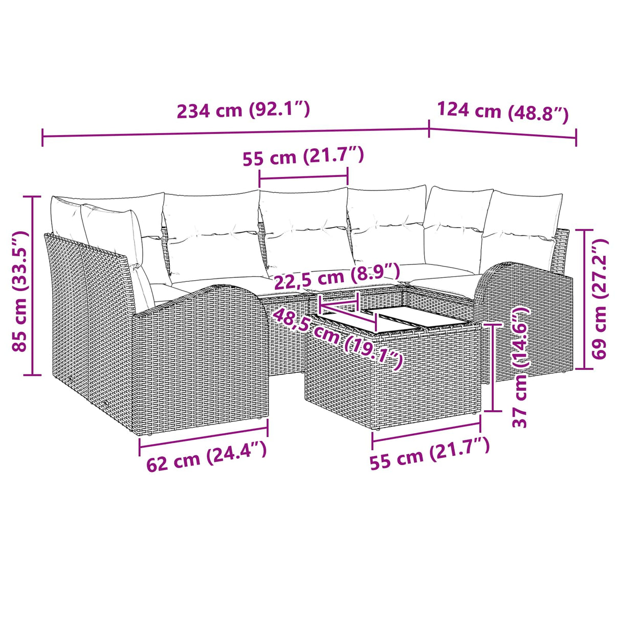 vidaXL Tuinbank Set met opslag 7 pcs Beige en Rood poly rattan