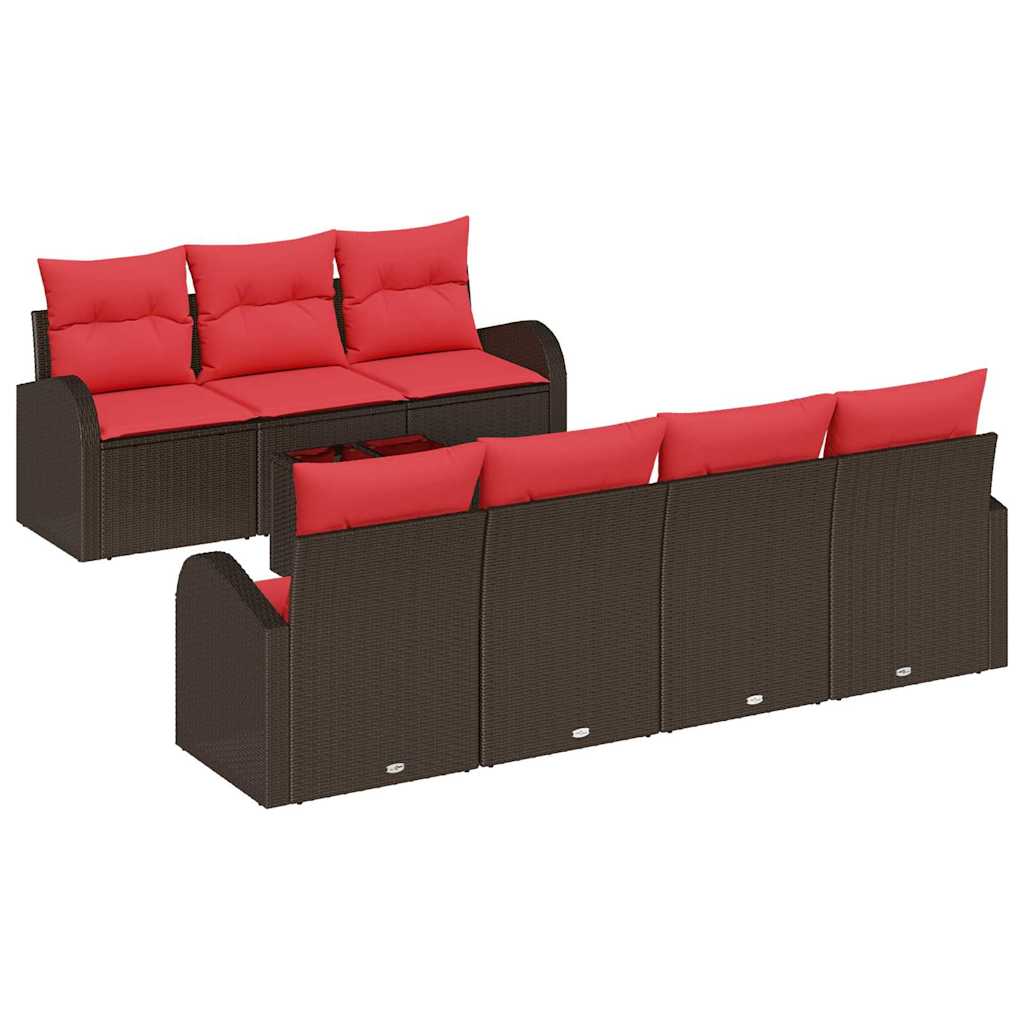 vidaXL Tuinbank Set met opslag 8 pcs Beige en Rood poly rattan