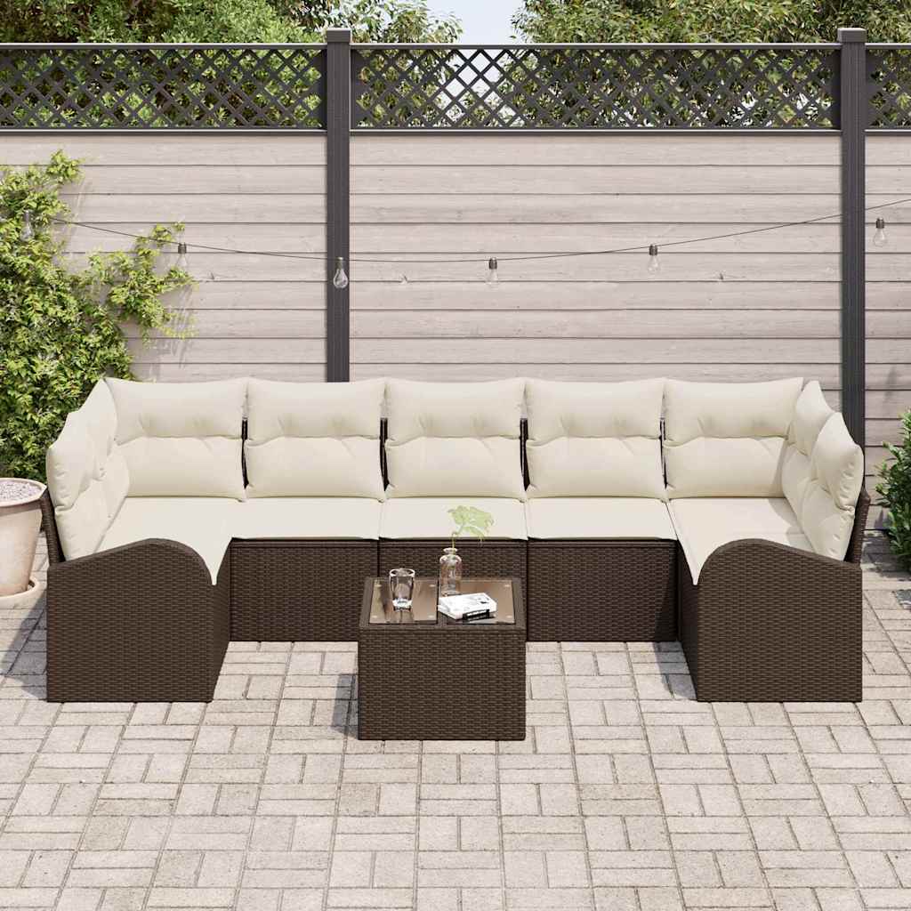 vidaXL Tuinbank Set 8 pcs Zwart en Crème Poly rattan, staal en glas