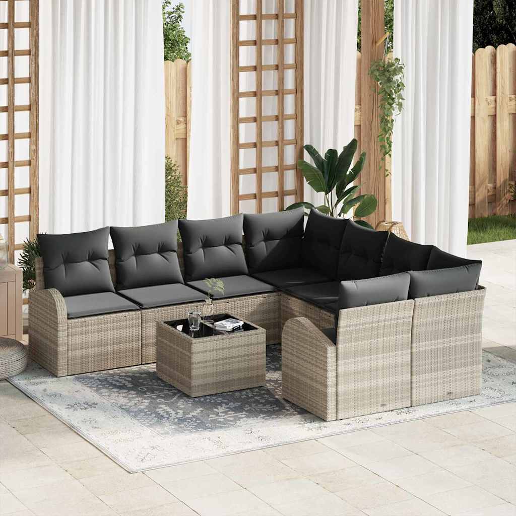 vidaXL Bankstel met kussen met opslag 9 pcs Zwart en Crème poly rattan
