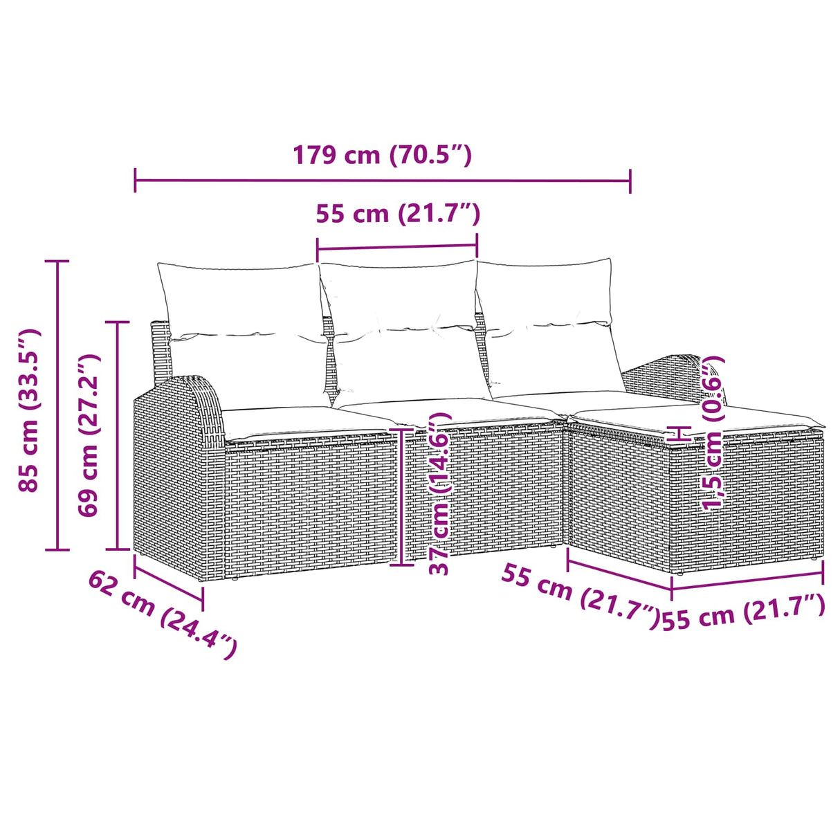 vidaXL Sofa Set with Cushions with Storage 4 pcs Brown and Red poly rattan