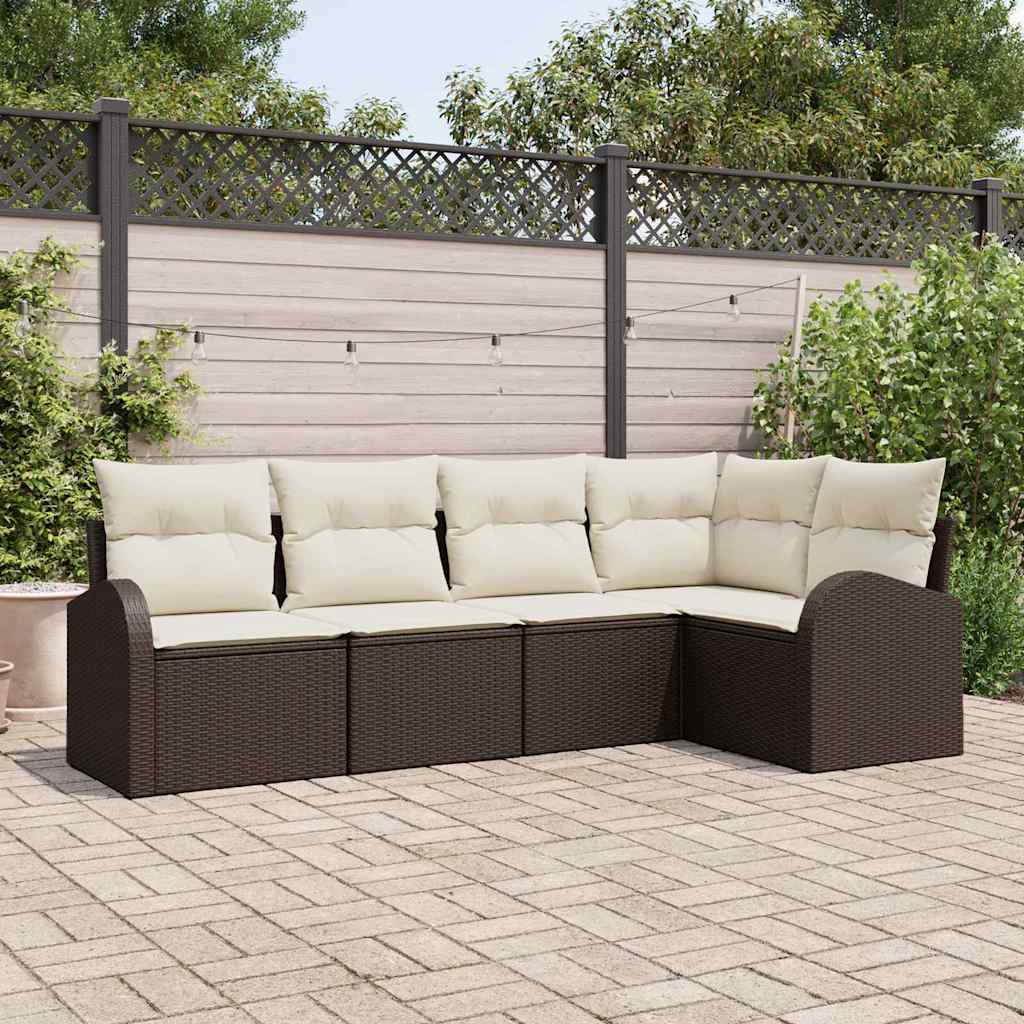 vidaXL Tuinbank Set met kussen 5 pcs Zwart en Wit poly rattan