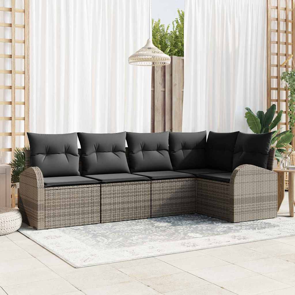 vidaXL Tuinbank Set met kussen 5 pcs Zwart en Wit poly rattan