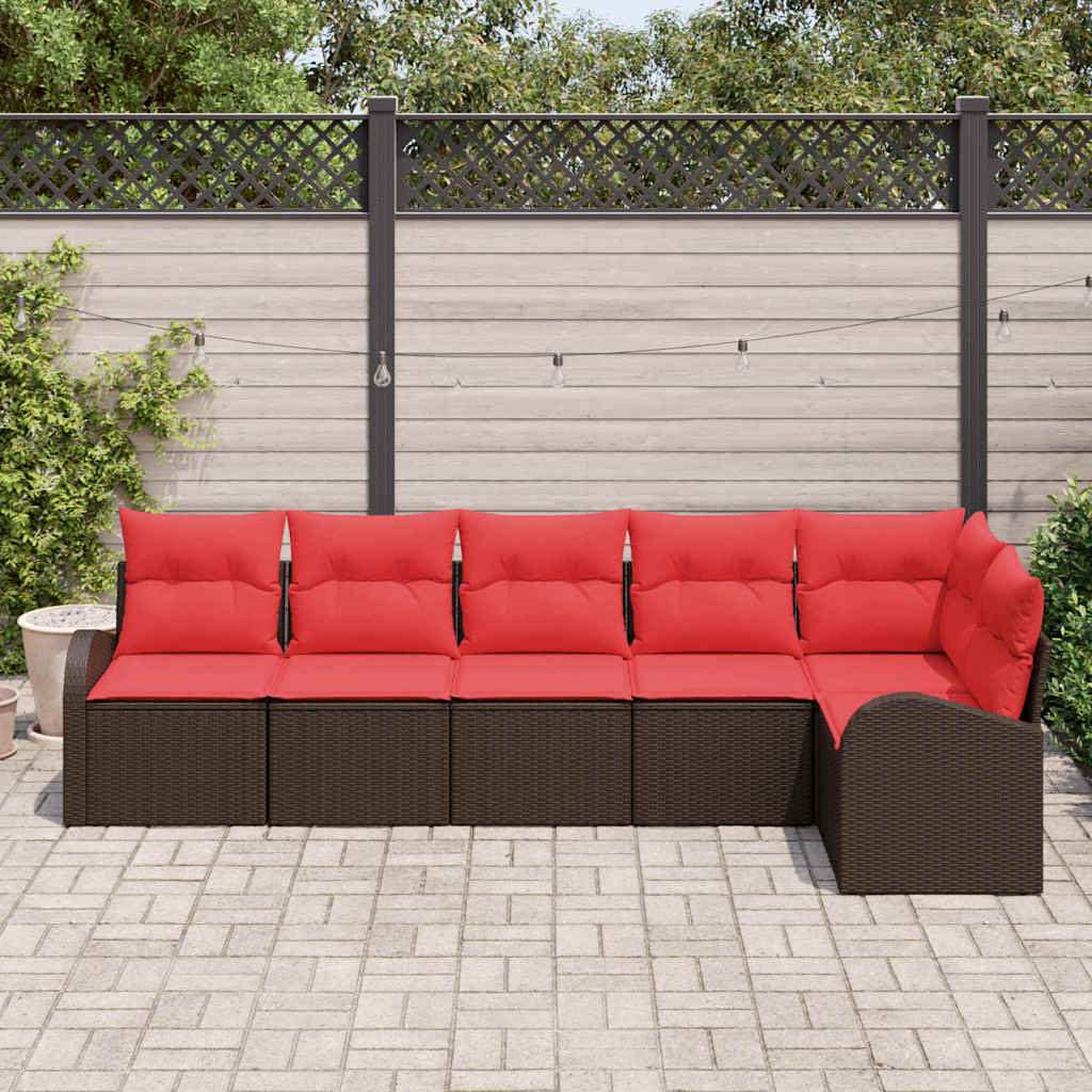 vidaXL Garden Bench Set with Cushion 6 pcs Brown and Red poly rattan