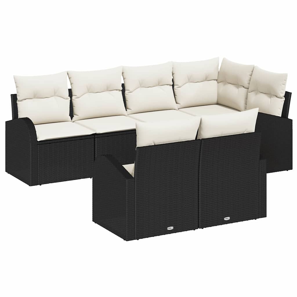 vidaXL Tuinbank Set met kussen 7 pcs Zwart en Wit poly rattan