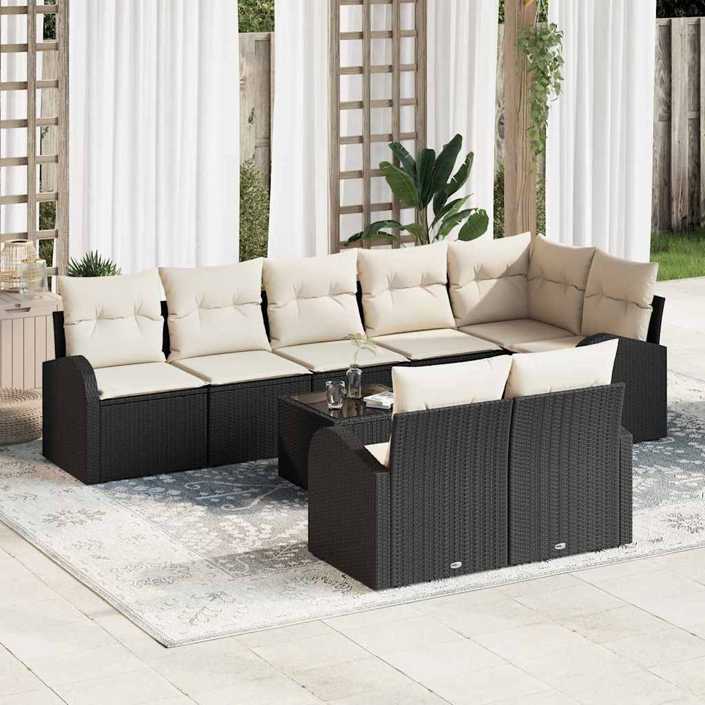 vidaXL Garden Sofa Set with cushion 8 pcs Black and White poly rattan