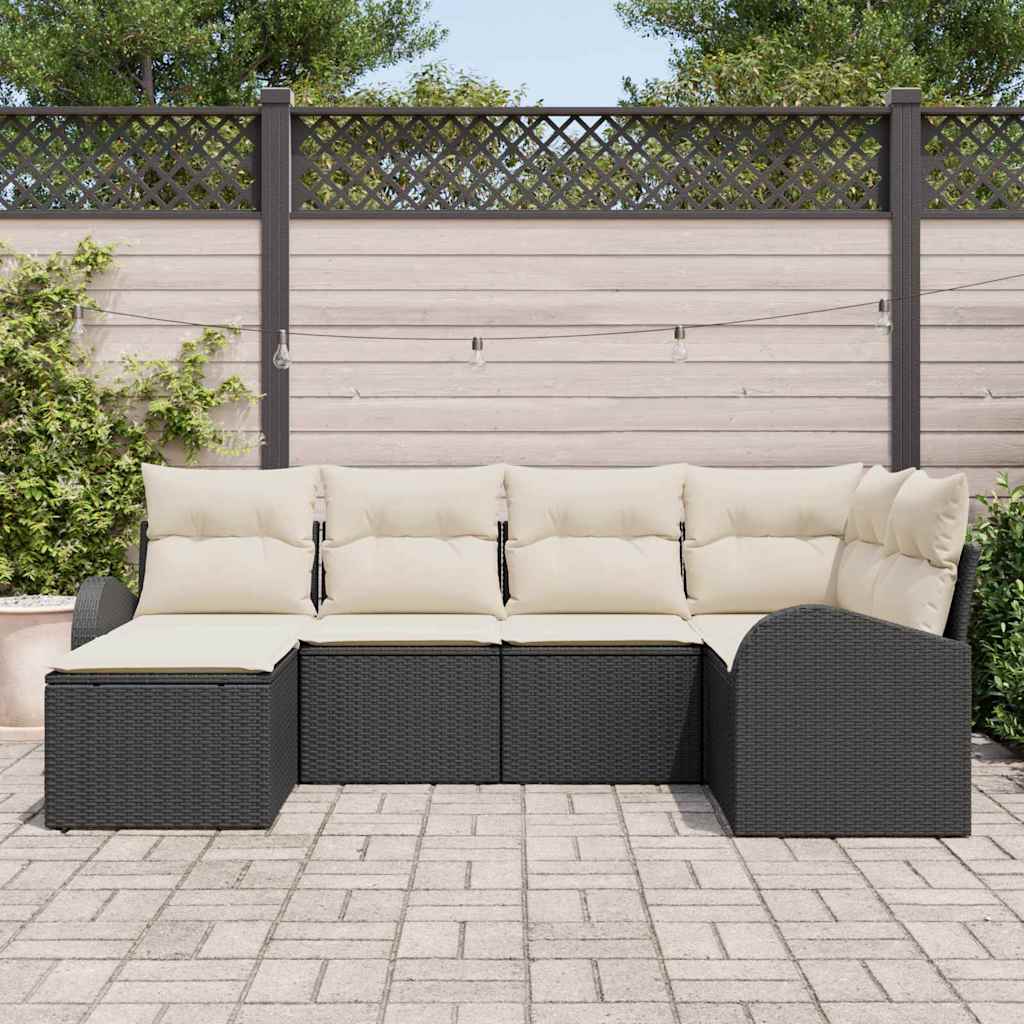vidaXL Sofa set with cushions and storage 6 pcs Black and White poly rattan