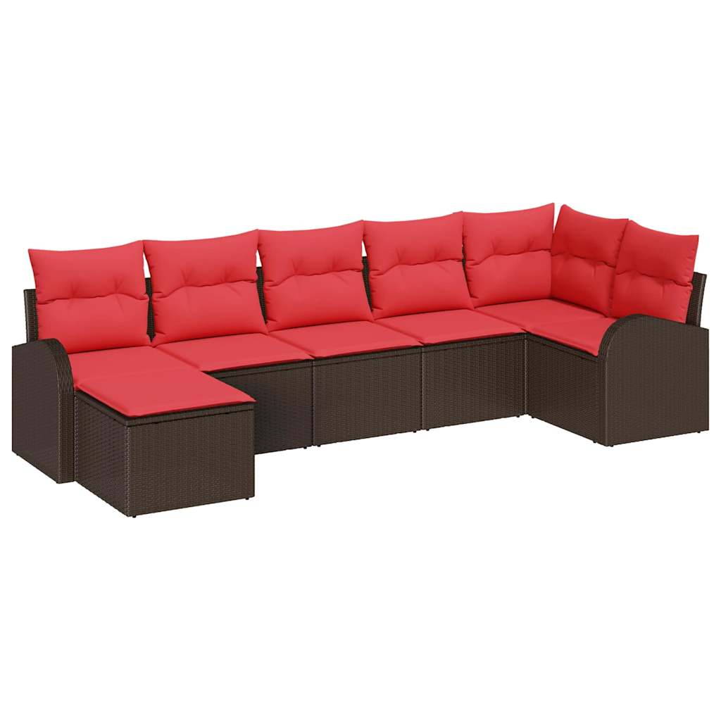 vidaXL Bankstel met kussen met opslag 7 pcs Bruin en Rood poly rattan