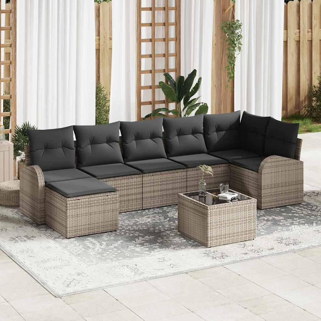 vidaXL Bankstel met kussen met opslag 7 pcs Zwart poly rattan