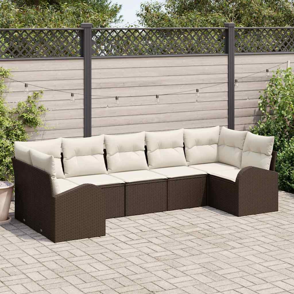 vidaXL Tuinbank Set met kussen 7 pcs Zwart en Wit poly rattan