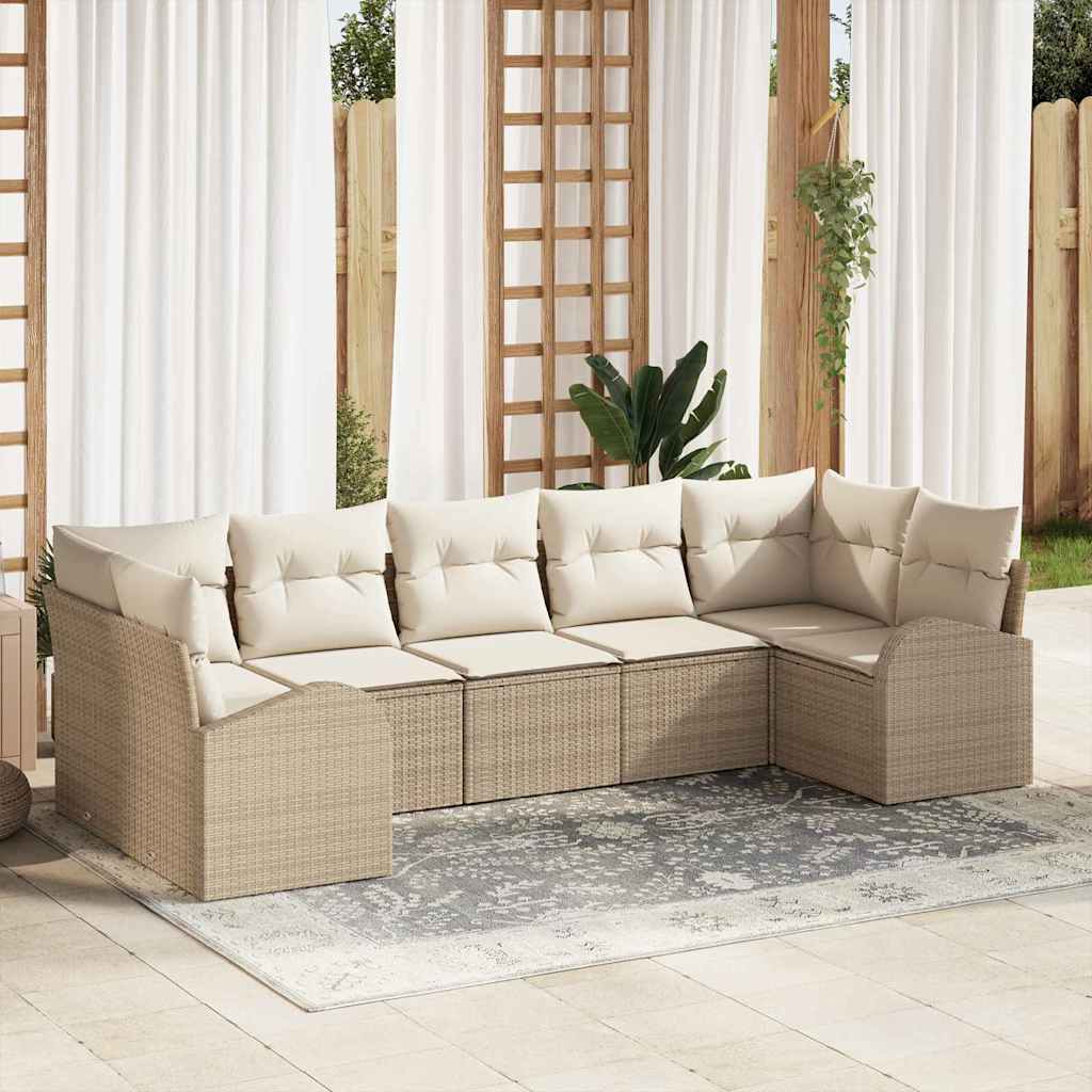 vidaXL Tuinbank Set met kussen 7 pcs Zwart en Wit poly rattan
