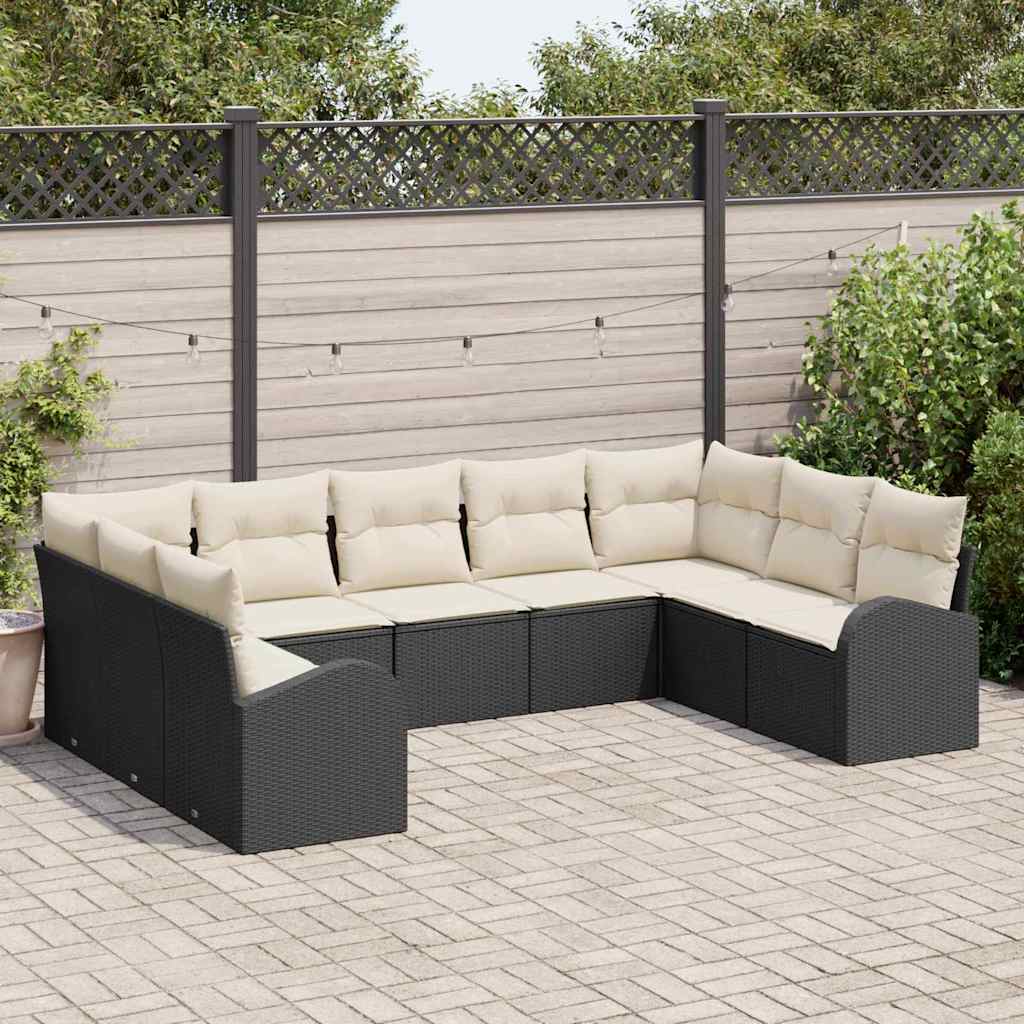 vidaXL Tuinbank Set met kussen 9 pcs Zwart en Wit poly rattan