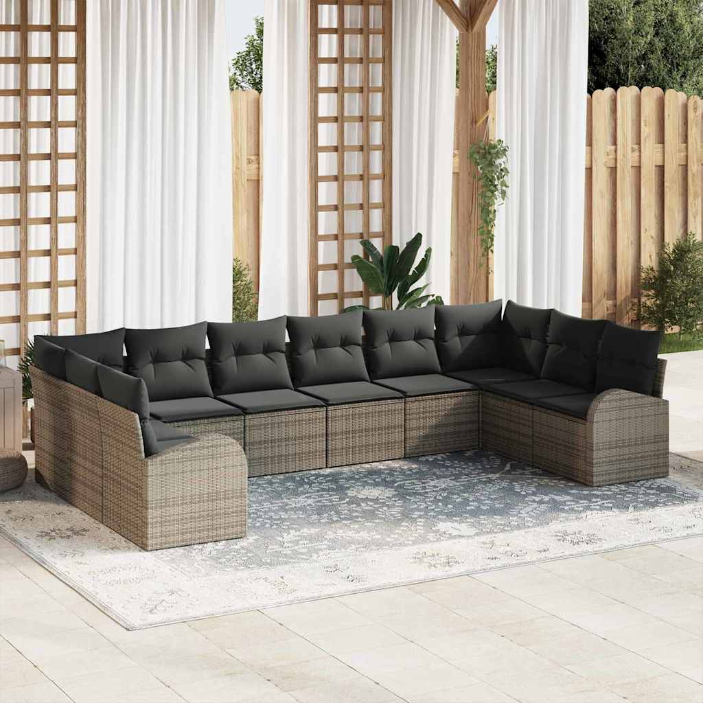 vidaXL Tuinbank Set met kussen 10 pcs Zwart en Wit poly rattan