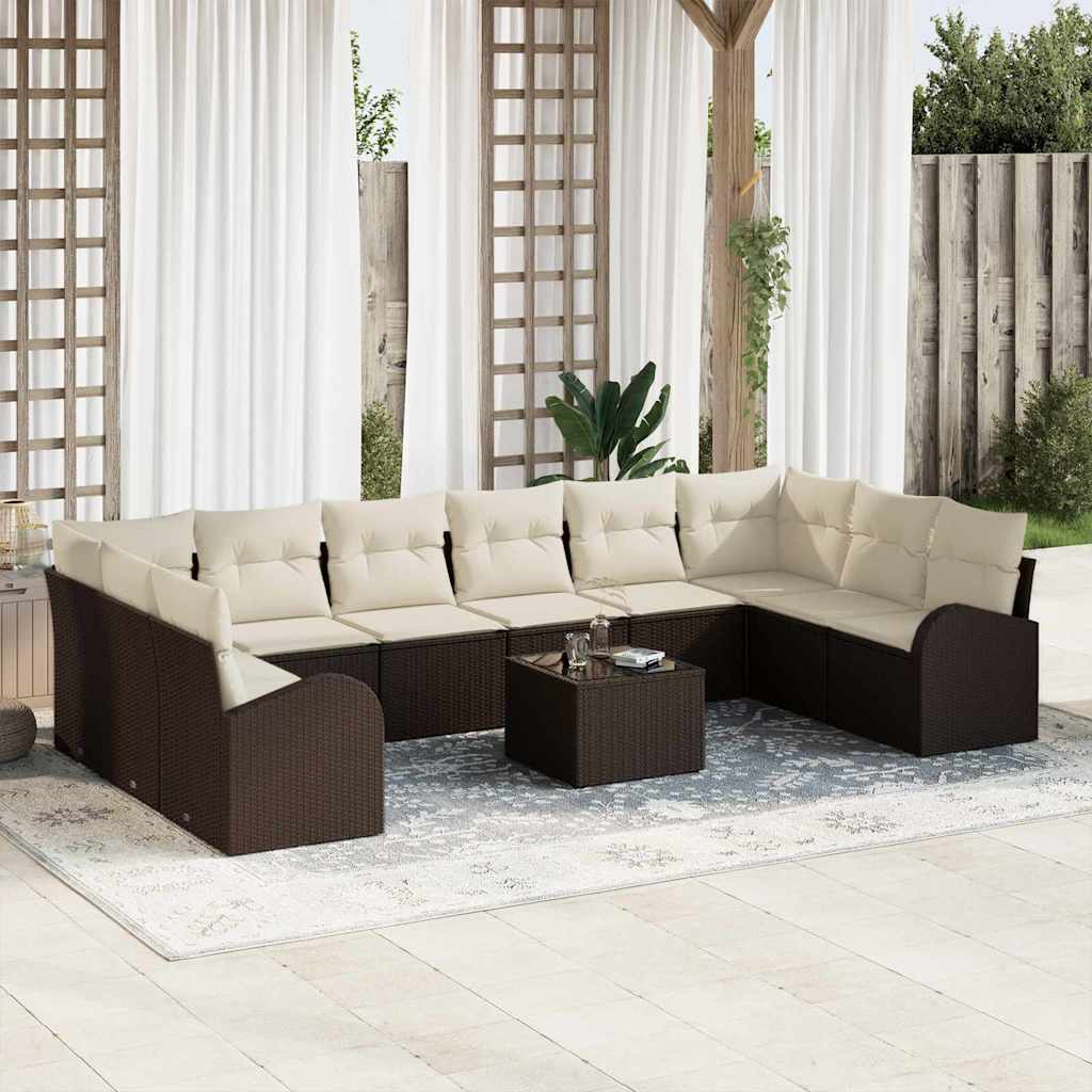 vidaXL Tuinbank Set met kussen 10 pcs Zwart en Wit poly rattan