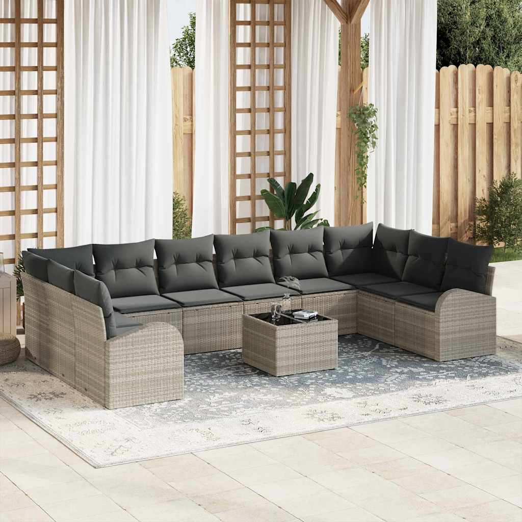 vidaXL Tuinbank Set met kussen 10 pcs Zwart en Wit poly rattan