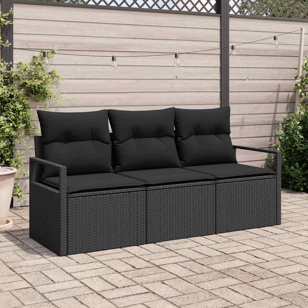 vidaXL Garden Bench Set with Cushion 3 pcs Black and White poly rattan