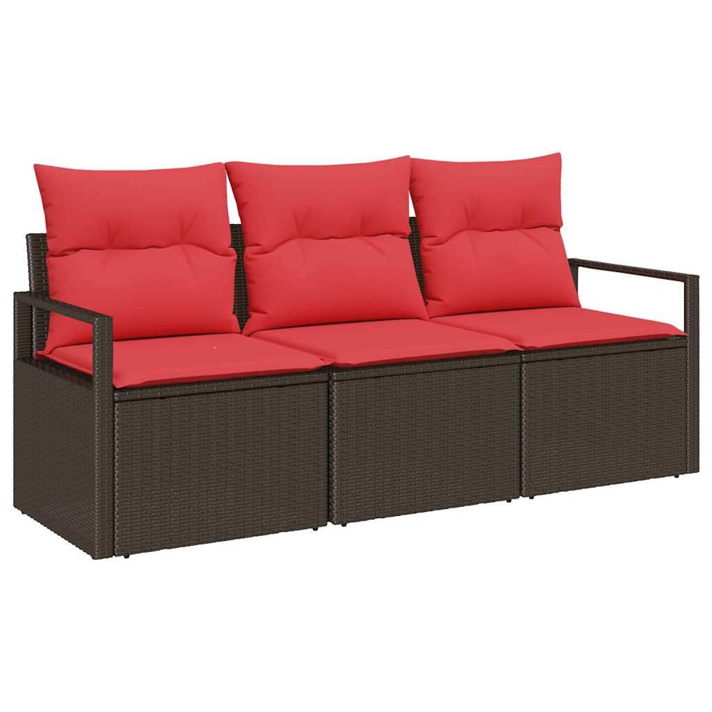 vidaXL Tuinbank Set met kussen 3 pcs Bruin en Rood poly rattan