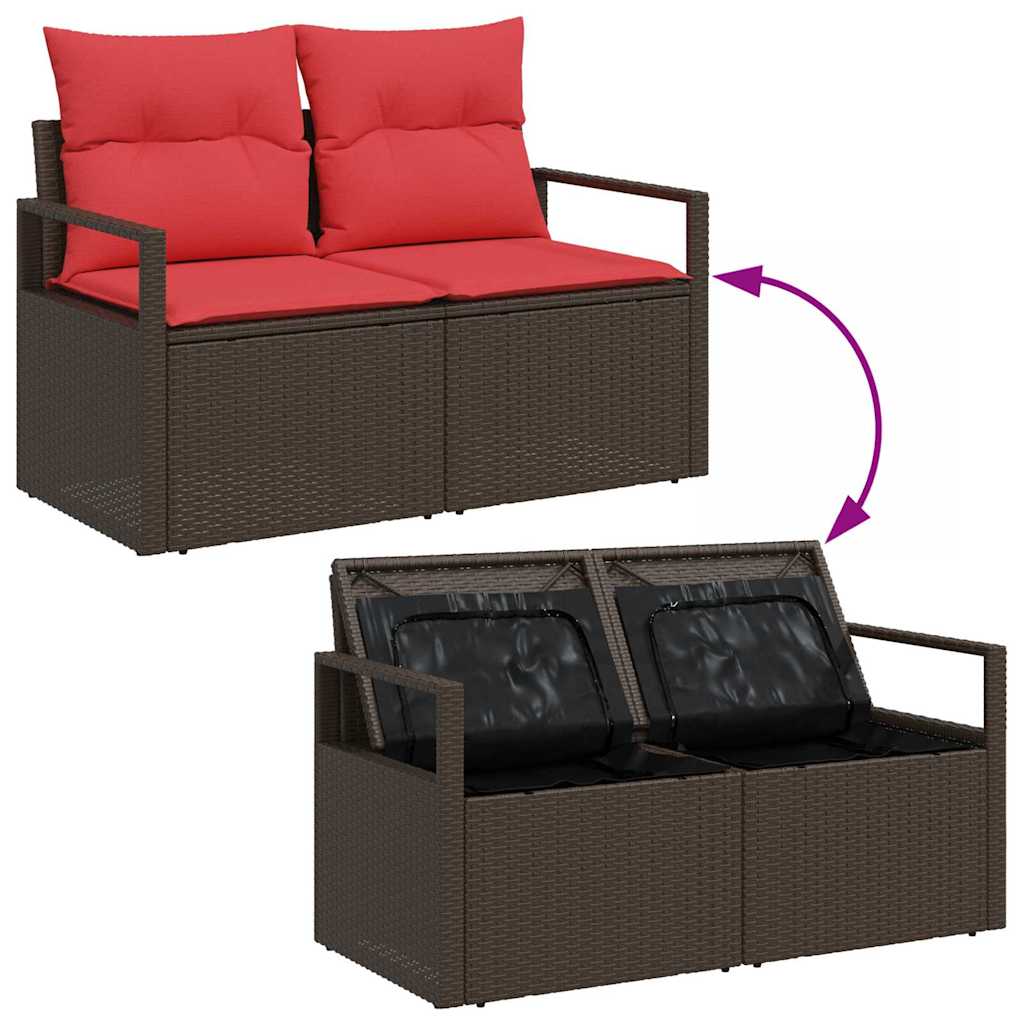 vidaXL Tuinbank Set met kussen 3 pcs Bruin en Rood poly rattan