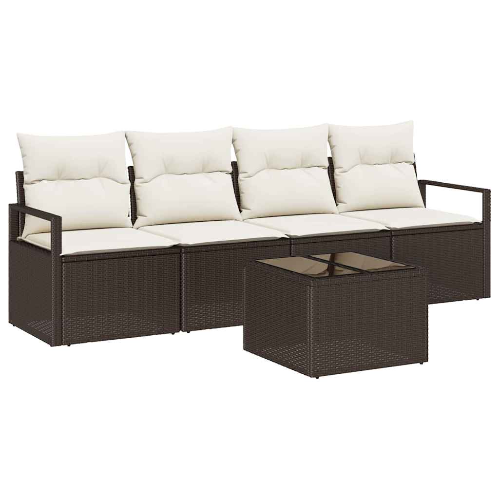 vidaXL Bankstel met kussen met opslag 5 pcs Zwart en Crème poly rattan