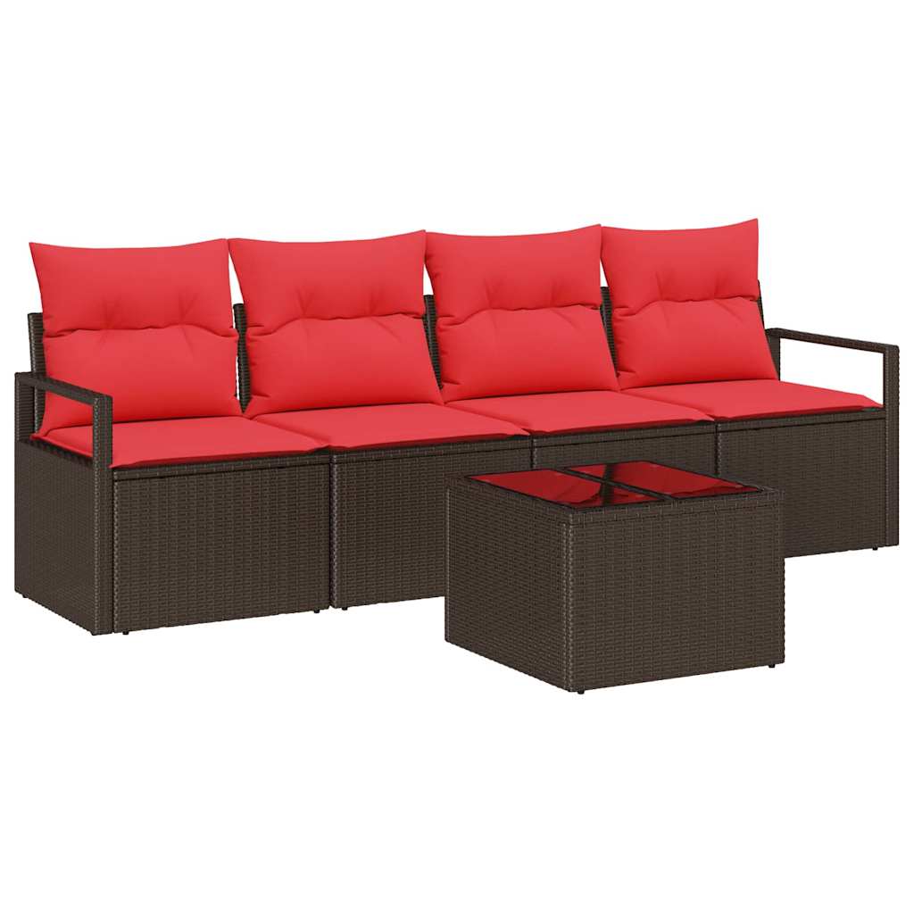 vidaXL Bankstel met kussen met opslag 5 pcs Beige en Rood poly rattan