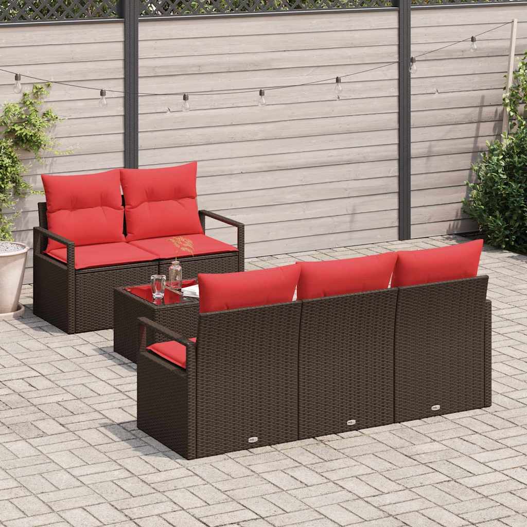 vidaXL Garden Sofa Set with Cushions 6 pcs Beige and Red poly rattan
