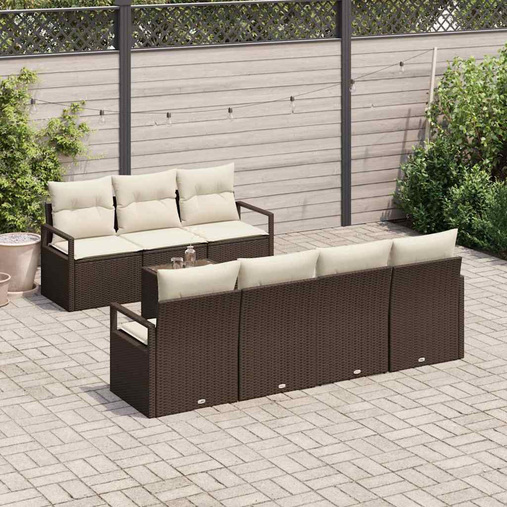 vidaXL Tuinbank Set 8 pcs Zwart en Crème Poly rattan, staal en glas