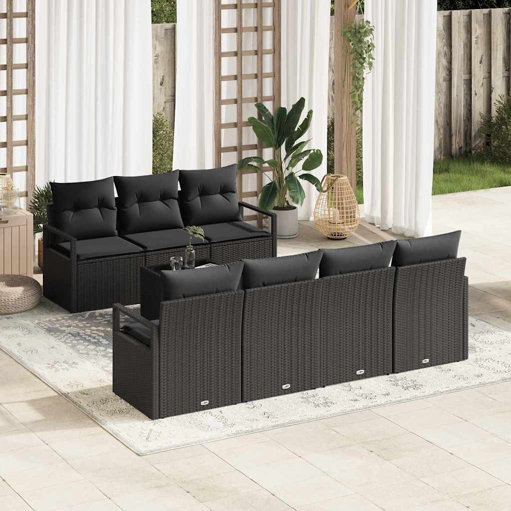 vidaXL Tuinbank Set 8 pcs Zwart en Crème Poly rattan, staal en glas