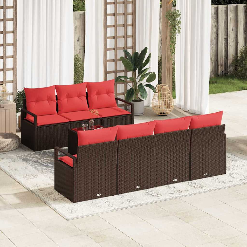 vidaXL Tuinbank Set met kussen 8 pcs Beige en Rood poly rattan