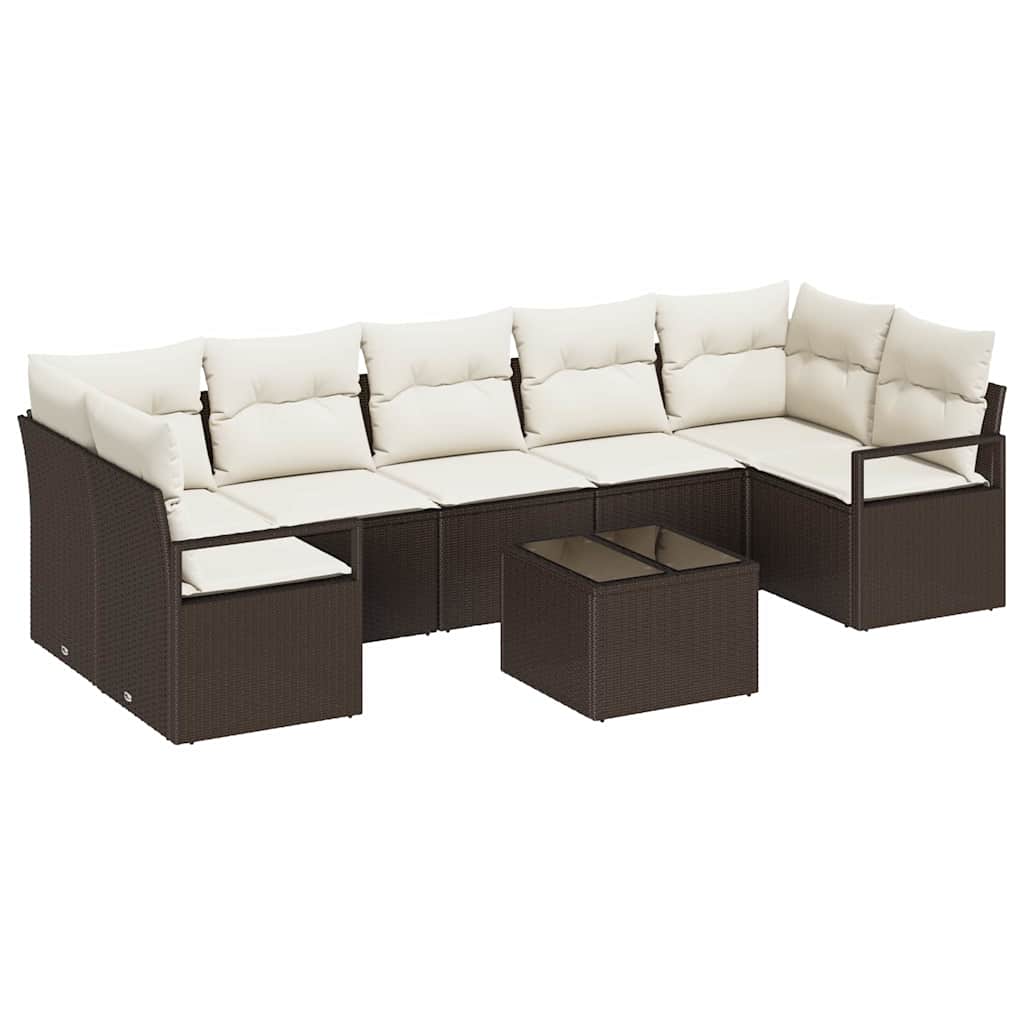 vidaXL Tuinbank Set 8 pcs Zwart en Crème Poly rattan, staal en glas