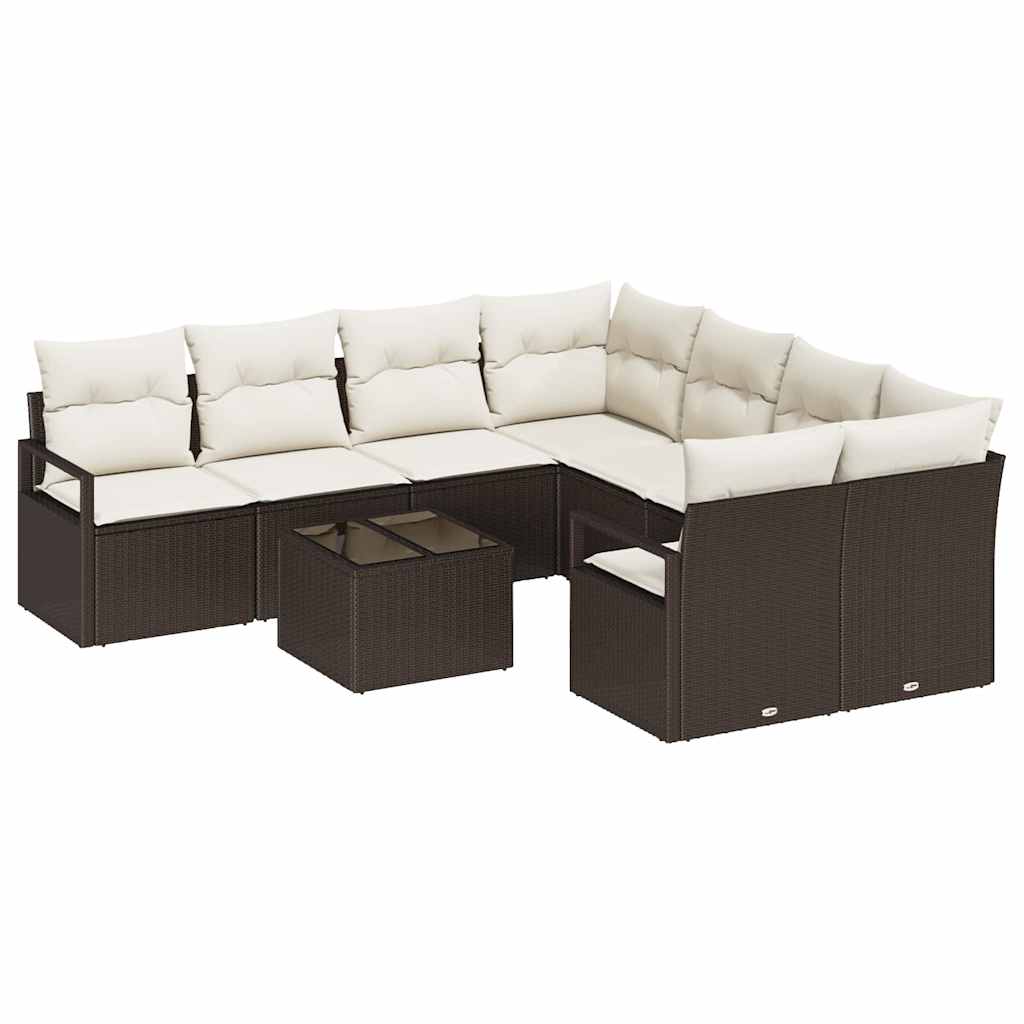 vidaXL Sofa Set with Cushions and Storage 9-piece Black and Cream Poly Rattan