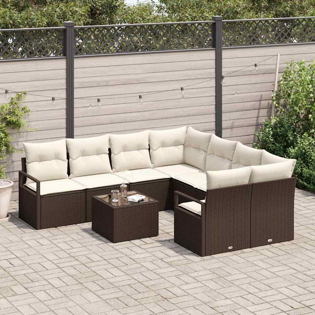 vidaXL Sofa Set with Cushions and Storage 9-piece Black and Cream Poly Rattan