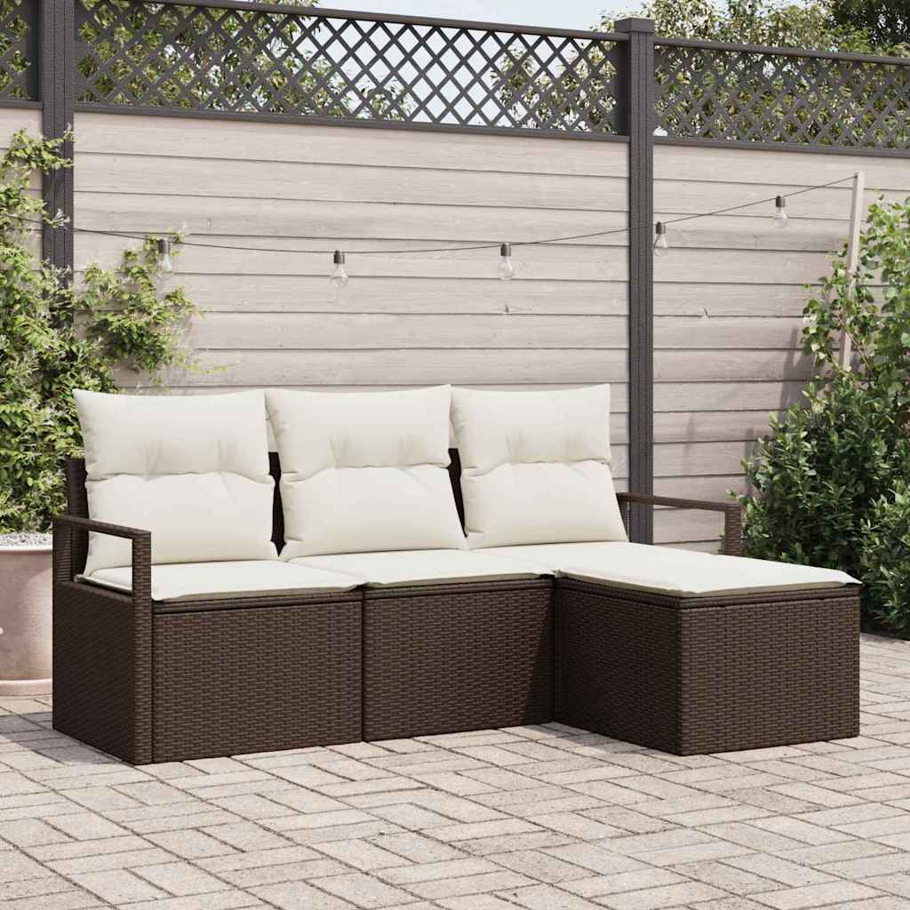 vidaXL Bankstel met kussen met opslag 4 pcs Zwart en Crème poly rattan