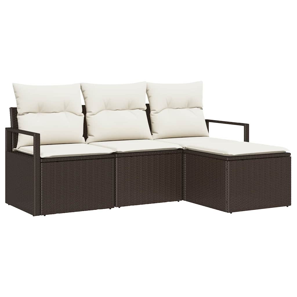 vidaXL Bankstel met kussen met opslag 4 pcs Zwart en Crème poly rattan