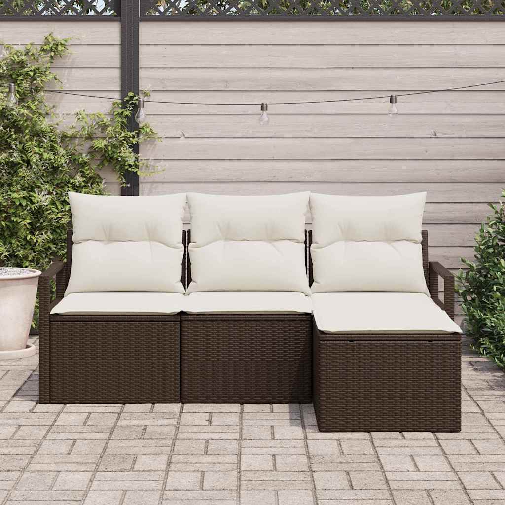 vidaXL Bankstel met kussen met opslag 4 pcs Zwart en Crème poly rattan