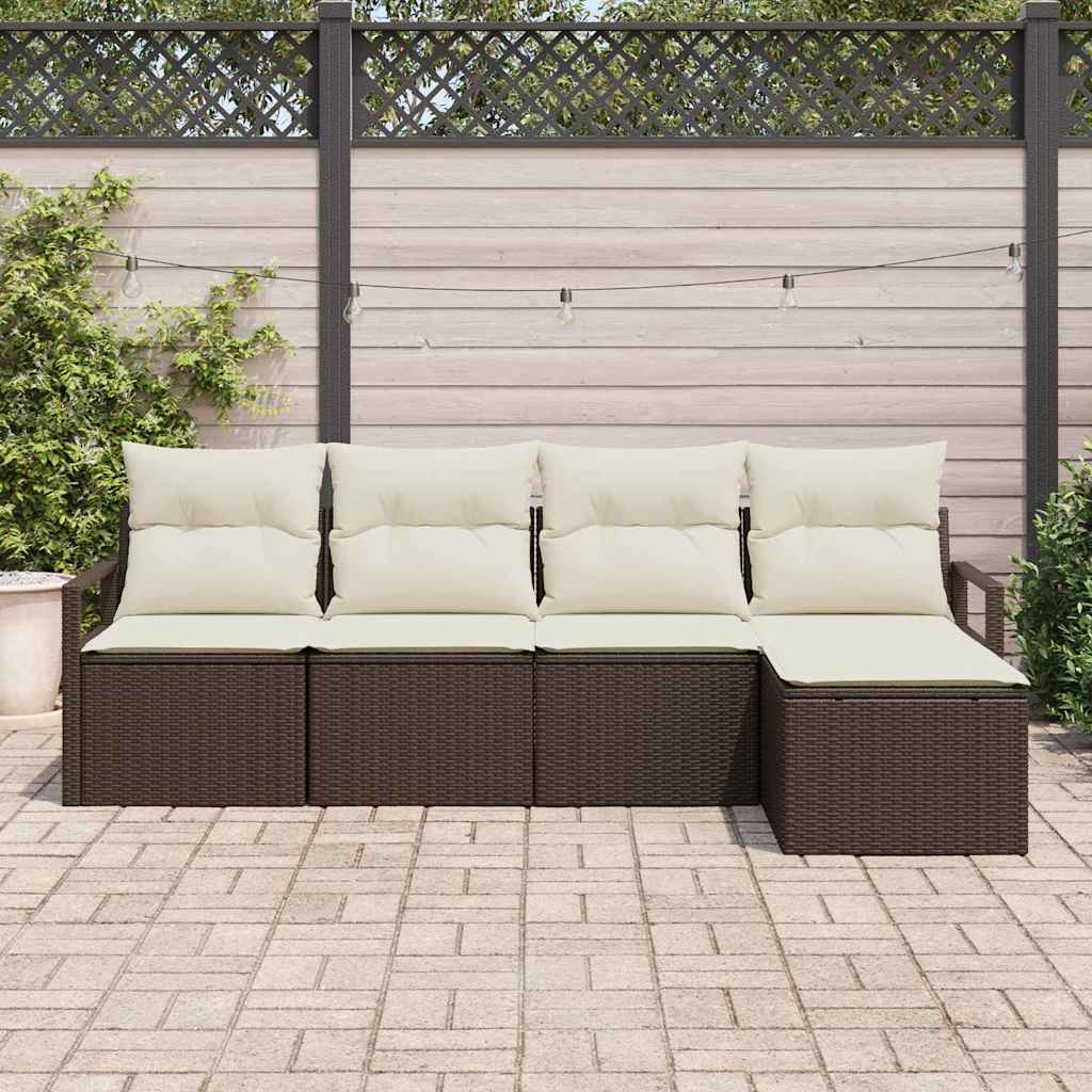 vidaXL Sofa Set with Cushion and Storage 5 pcs Black and Cream Poly Rattan