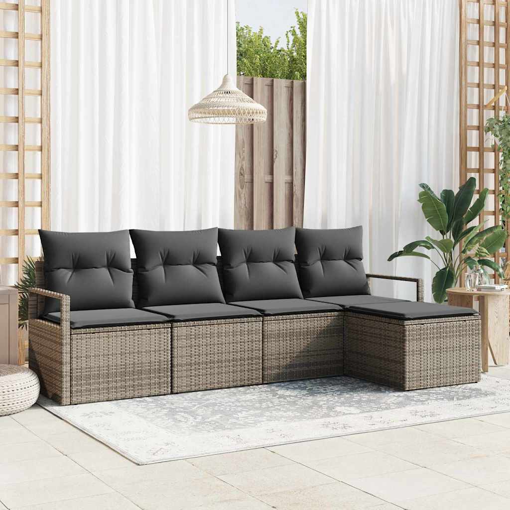 vidaXL Sofa Set with Cushion and Storage 5 pcs Black and Cream Poly Rattan