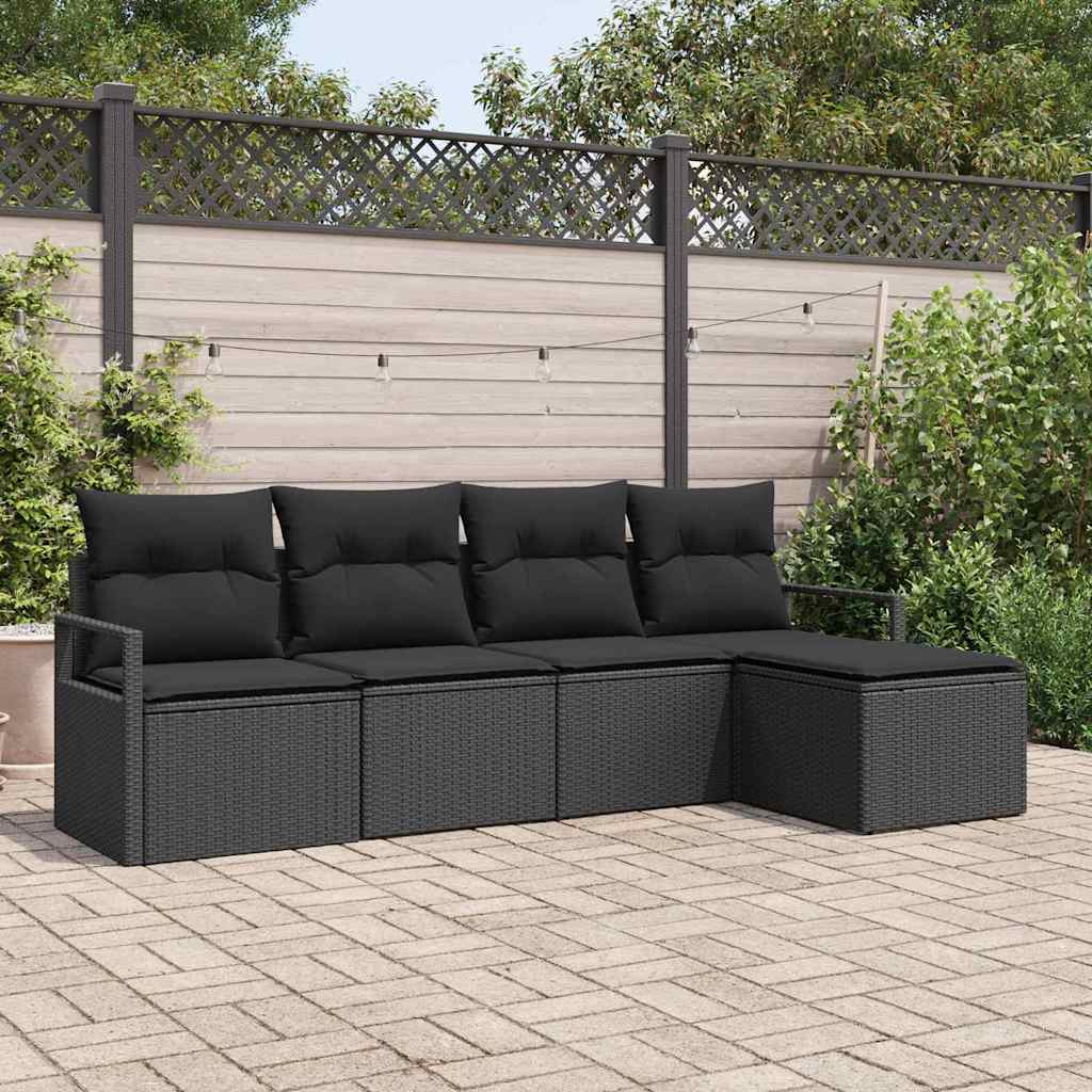 vidaXL Sofa Set with Cushion and Storage 5 pcs Black and Cream Poly Rattan