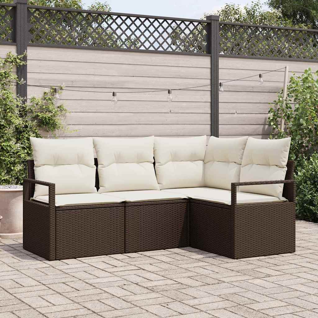vidaXL Bankstel met kussen met opslag 4 pcs Zwart en Crème poly rattan