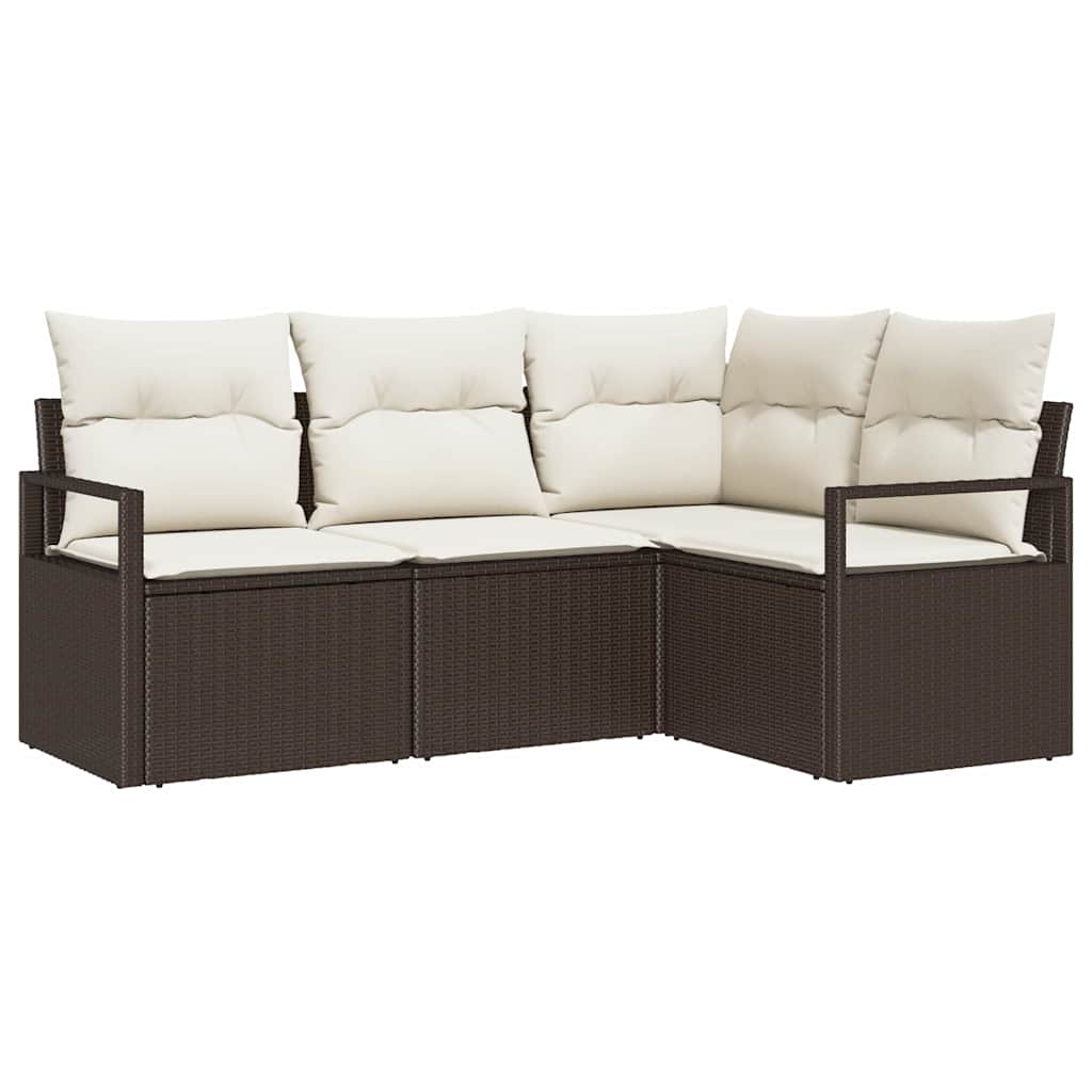vidaXL Bankstel met kussen met opslag 4 pcs Zwart en Crème poly rattan