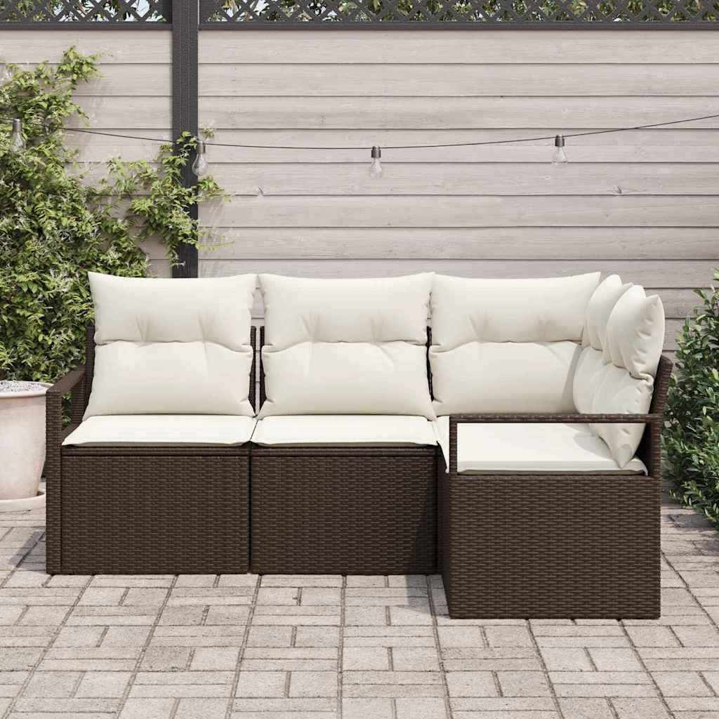 vidaXL Bankstel met kussen met opslag 4 pcs Zwart en Crème poly rattan