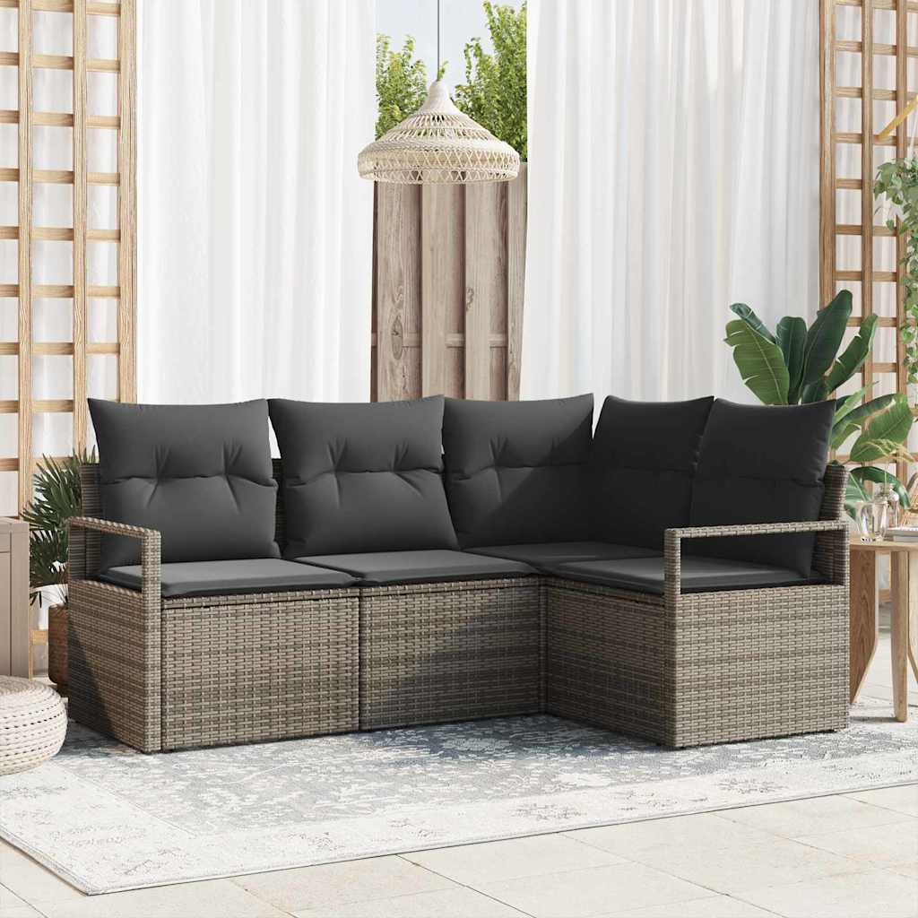 vidaXL Bankstel met kussen met opslag 4 pcs Zwart en Crème poly rattan