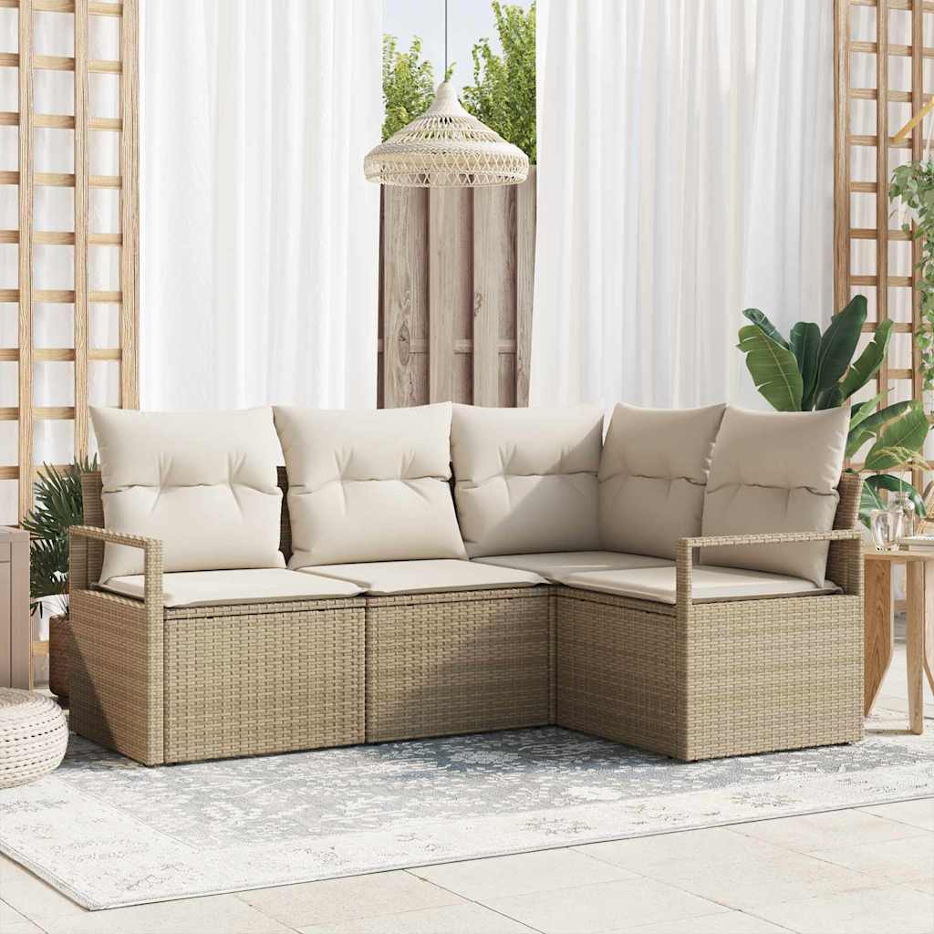 vidaXL Bankstel met kussen met opslag 4 pcs Zwart en Crème poly rattan