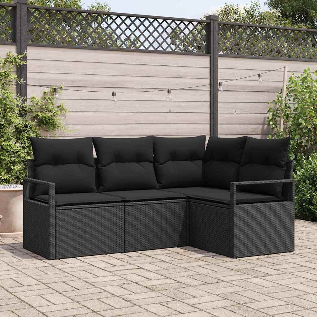 vidaXL Bankstel met kussen met opslag 4 pcs Zwart en Crème poly rattan